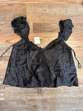 Free People Black Ruffled Strap Satin Camisole